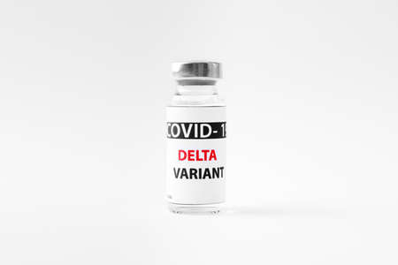 Vaccine bottles covid - 19 delta variant, vials medicine and syringe injection isolated on white. Coronavirus DELTA 2019-ncov.の写真素材