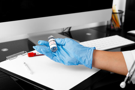 covid 19 delta Variant vaccine in hand. vaccination against coronavirusの写真素材