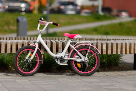 Modern childrens bicycle in park on sunny day. High quality photoの写真素材