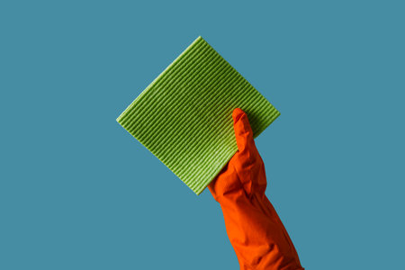 cloth and detergent in hands. banner with copy space. cleaning service.の写真素材