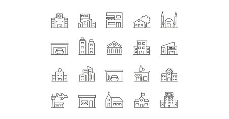 Set of 36 web icons Building in line style. Vector illustration.のイラスト素材