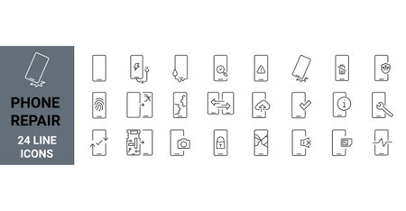 Phone repair. Smartphone breakdown and recovery. Repair Center. Editable strokeのイラスト素材