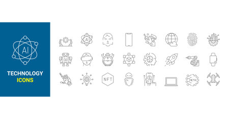 Technology and Electronics and Devices web icons in line style.のイラスト素材