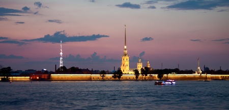 White nights, view of Peter and Paul Catherdral, Saint-Petersburg, Russiaのeditorial素材
