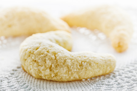 Close up shot of sweet rolls served on a glass plate with a white background.の写真素材