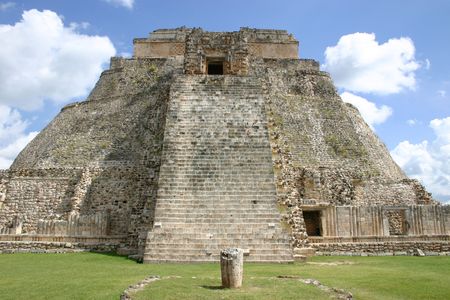 Ancient ruin of mayan pyramid of the magician in Uxmal, Mexicoの写真素材