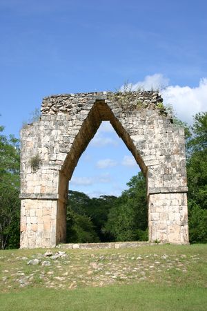 Mayan ancient arch in archaeological site of Kabah, Mexicoの写真素材