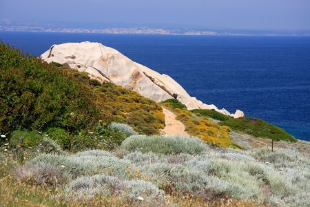 Trail in the wilderness coast of north Sardiniaの写真素材