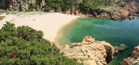 Aerial view of wild Paradise Coast in north Sardiniaの写真素材