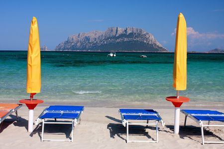 Beautiful beach of Porto Istana with emerald crystal waterの写真素材