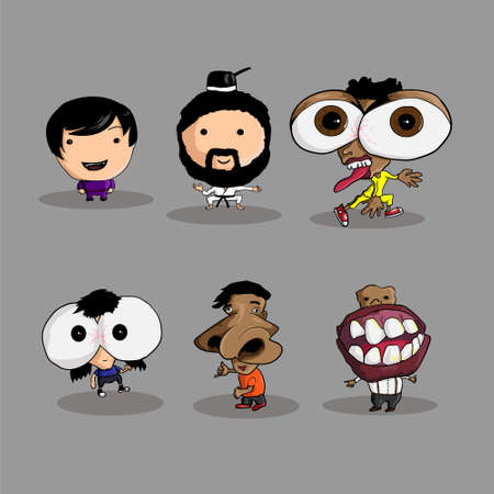 Set of Funny faces hand drawn illustration stickerのイラスト素材