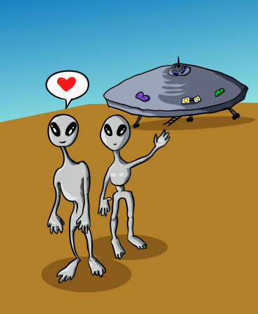 Alien & UFO hand drawn illustrationのイラスト素材