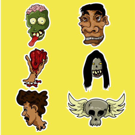 Set of Scary faces hand drawn illustration stickerのイラスト素材