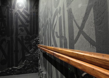 Perspective view of empty corridor with gray color in the building.lounge.Loft .Modern style.の写真素材