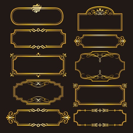 Set of Decorative frames and borders set,Gold photo frame line floral for picture, Vector design decoration pattern style.のイラスト素材