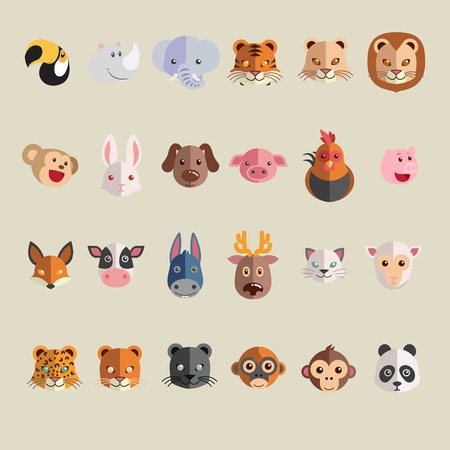 set of head animal logo cartoon - logo design vectorのイラスト素材