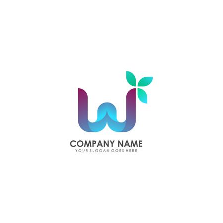 abstract W letter with leaf - logo design vectorのイラスト素材