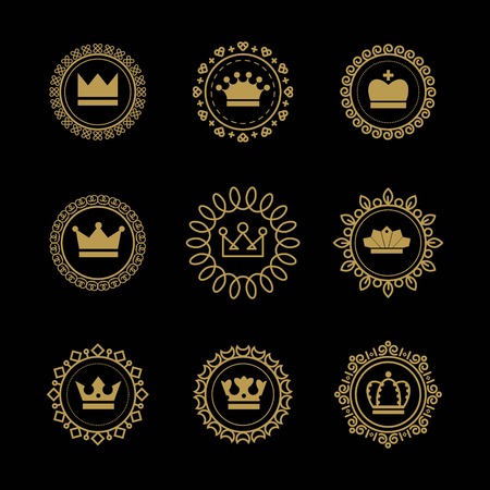 set of premium royal crown - logo design vectorのイラスト素材
