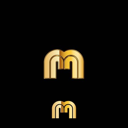 abstract M letter on gold color logo design vectorのイラスト素材