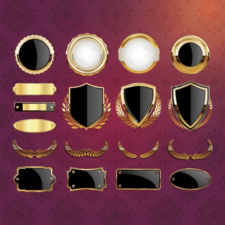 set of premium shield and badge - logo design vectorのイラスト素材