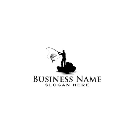 fishing with boat logo design vectorのイラスト素材