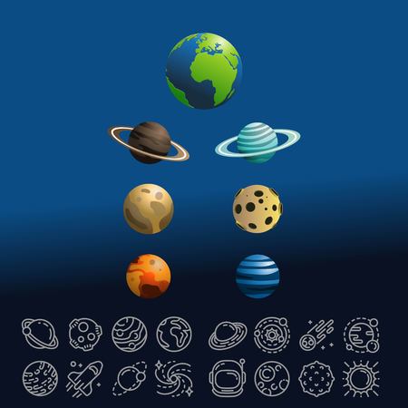 set of planet isolated on blue background - vectorのイラスト素材