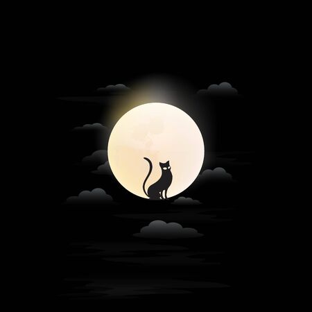 cat at moon logo design vectorのイラスト素材