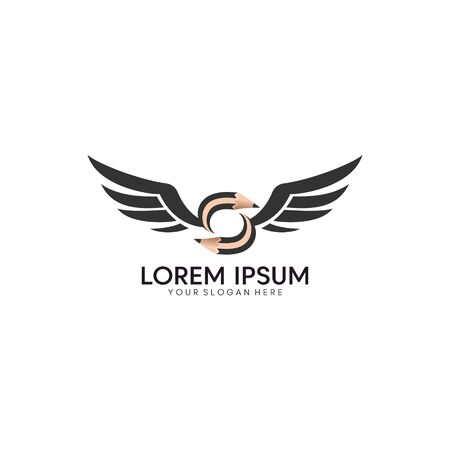 pen wings logo design vectorのイラスト素材
