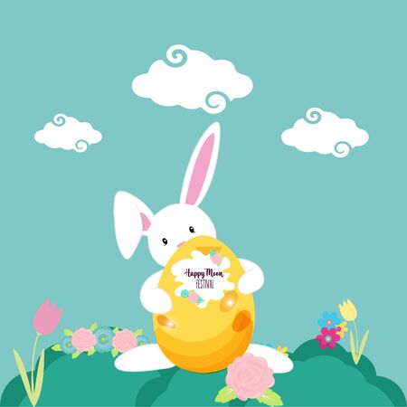 happy easter with rabbit and egg - logo design vector templateのイラスト素材