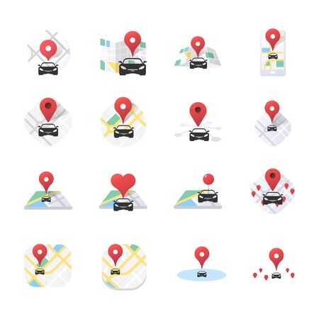 set of business technology map and location logo design vector templateのイラスト素材
