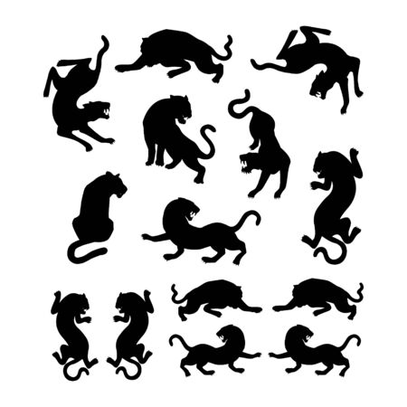 set of tiger silhoutte logo design vector templateのイラスト素材