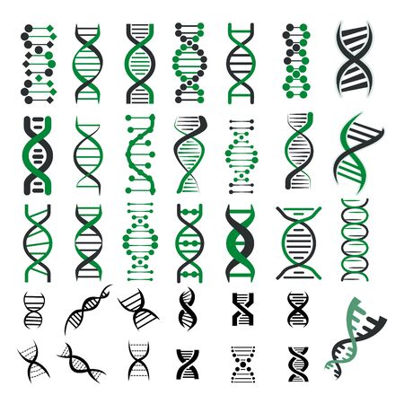 set of dna helix health and medical logo design vector templateのイラスト素材