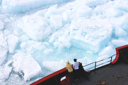 ICESCAPE scientists watched from the deck of the Healy as it cut a path through thick multiyear ice...
