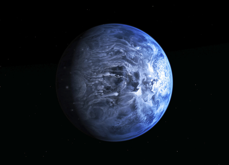This illustration shows HD 189733b, a huge gas giant true blue planet that orbits very close to its host star HD 189733 found by NASA Hubble. This image furnished by NASAのeditorial素材