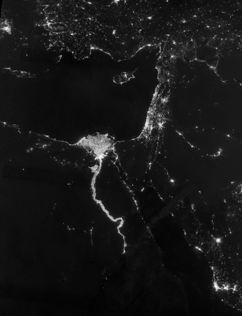 City Lights illuminate the Nile River acquired on October 13th, 2012. This image furnished by NASAのeditorial素材