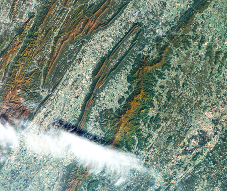 View of the heart of Shenandoah National Park on October 10, 2010, at the height of the fall ï¿½leaf-peepingï¿½ season. This image furnished by NASAのeditorial素材