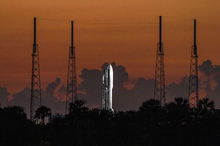 Preparations are under way at Space Launch Complex 41 to launch the United Launch Alliance Atlas V-551 launch vehicle carrying NASA's Juno spacecraft. This image furnished by NASAのeditorial素材