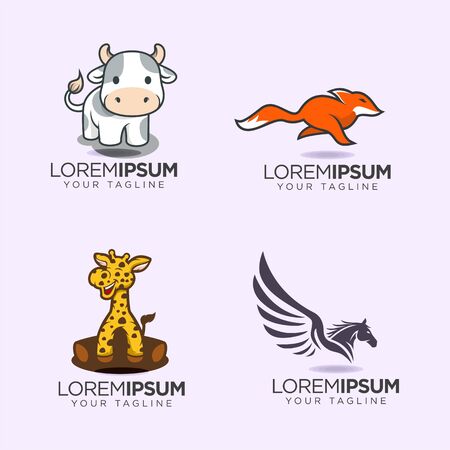 set of popular animal cartoon  design vector templateのイラスト素材