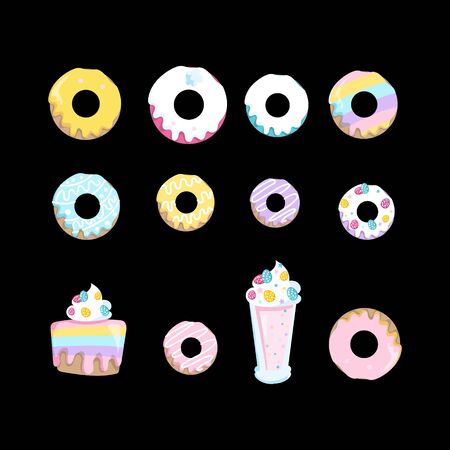 set of donut cake business design vector templateのイラスト素材