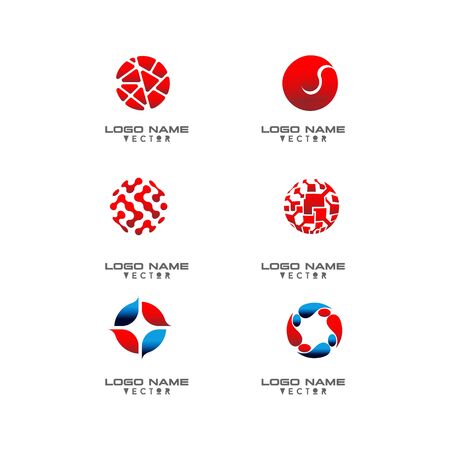 set of business technology circle globe logo design vectorのイラスト素材