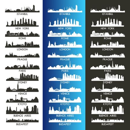 set of city popular skyline business design vector templateのイラスト素材