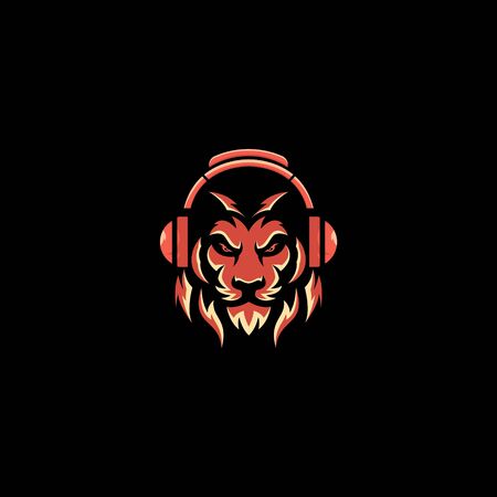 lion with headset music , animal business logo design vector templateのイラスト素材