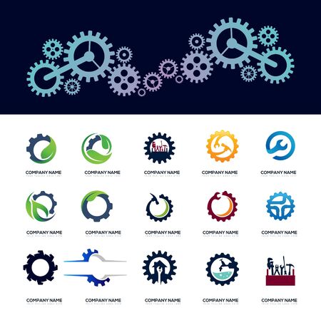set of industrial business logo design vector template with gearのイラスト素材