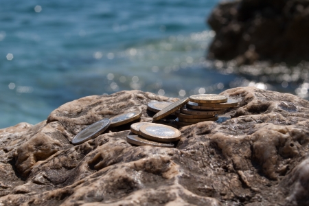 Coins  euro with sea view on back の写真素材