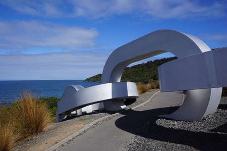 A giant steel anchor chain in town Bluff in South island in New Zealandの写真素材