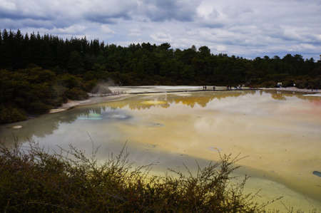World famous Champagne Pool naturally colored springs in Wai-O-Tapu park in New Zealand