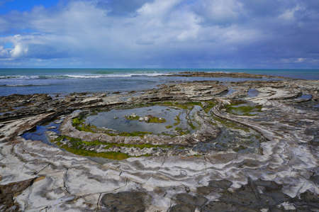 Rocky coastline in lowtideの写真素材