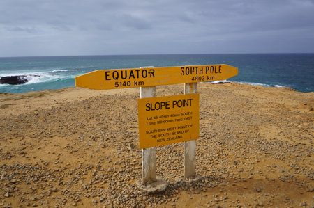 Slope Point is the southernmost point of the South Island of New Zealand.の写真素材