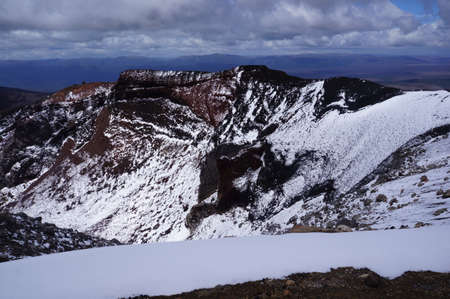 Tongariro National park in New Zealand in cloudy weather. Famous Tongariro alpine crossing hikeの写真素材