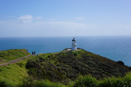 Cape Reinga Lighthouse is a popular tourist destination in the northern point of New Zealandの写真素材
